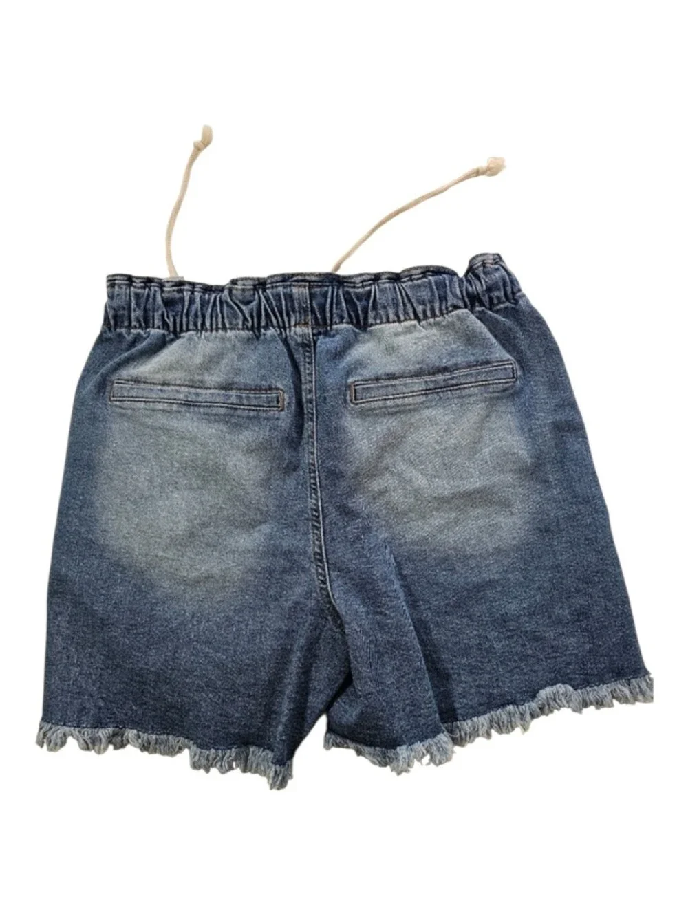 Celebrity Pink Ultra High Rise‎ Drawstring Pull On Raw Hem Blue Denim Short Sz M